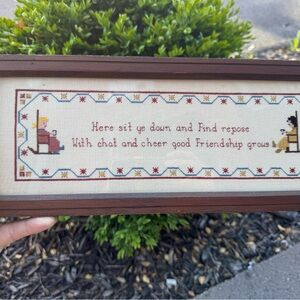Framed Cross Stitch Friendship Sampler - Neutral Tones